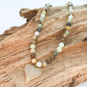 Ribbon Heart on 10mm Gemstone Necklace