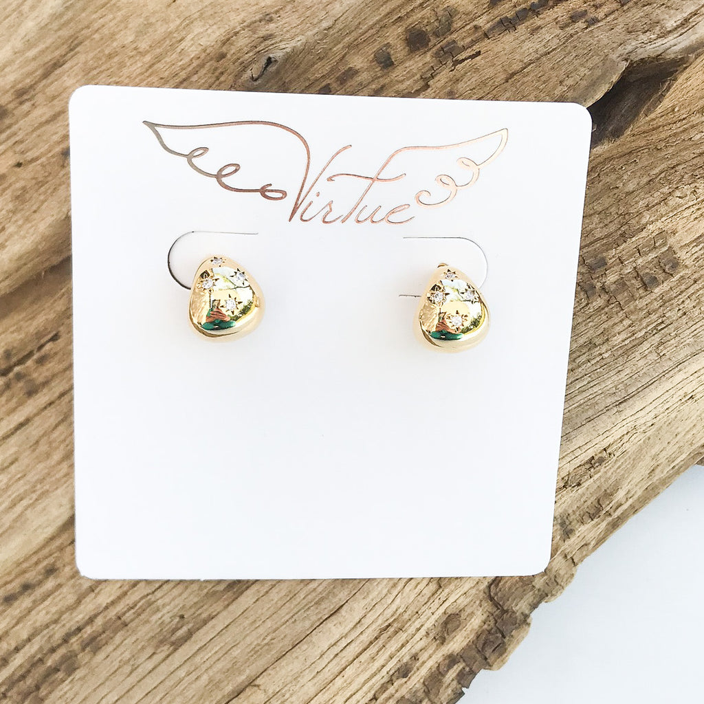 Teardrop Stud with CZ Sun Accents