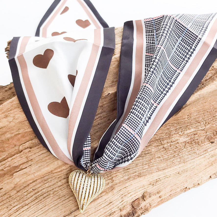 Ribbon CZ Heart On Scarf Necklace