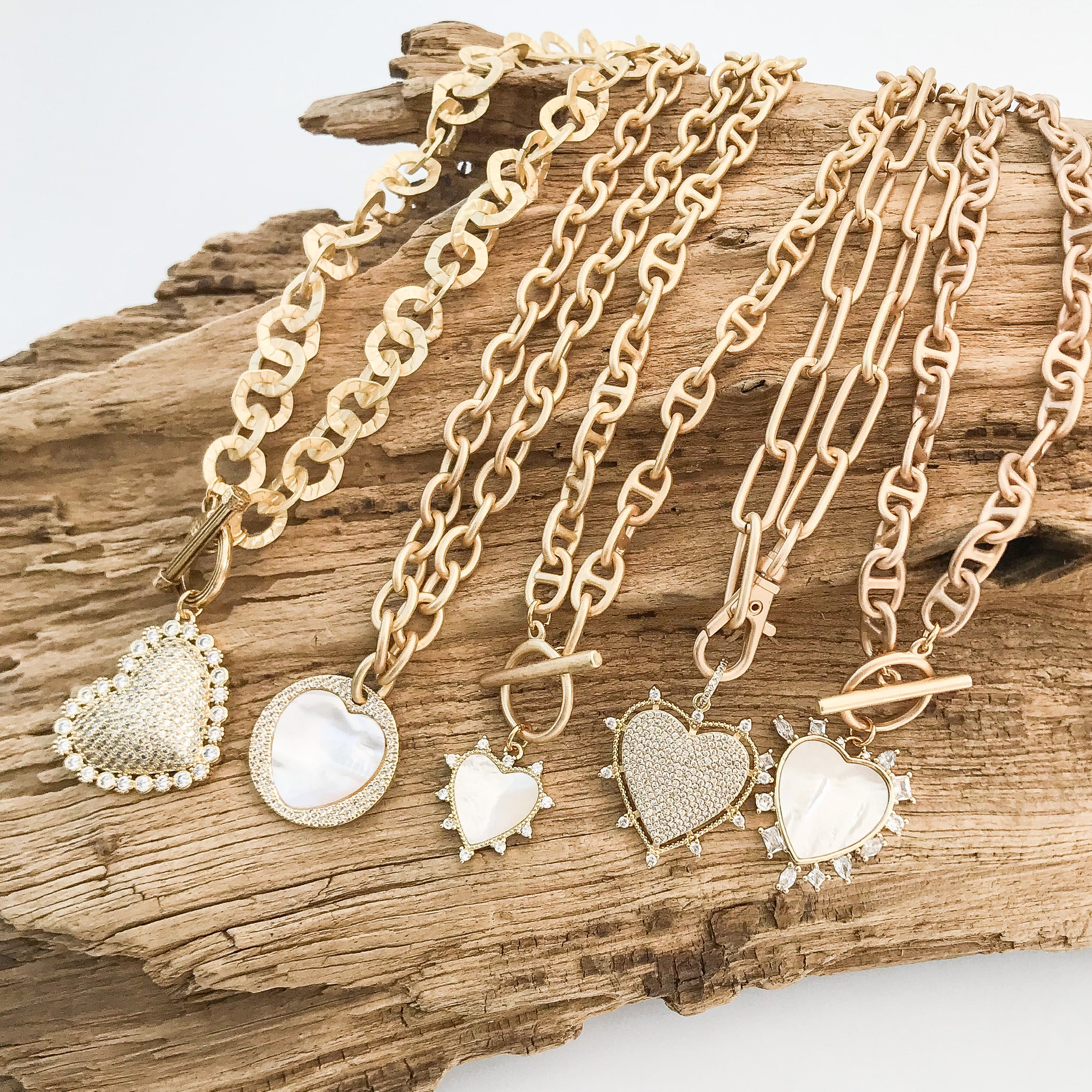 CZ Sideways Puff Heart Washer Necklace