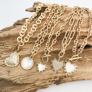 CZ Sideways Puff Heart Washer Necklace