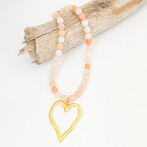 Gemstone Beaded Necklace w/ XL Heart
