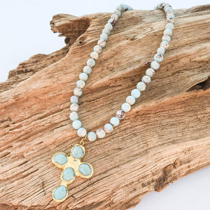 Gemstone Cross on 8mm Gemstone Necklace
