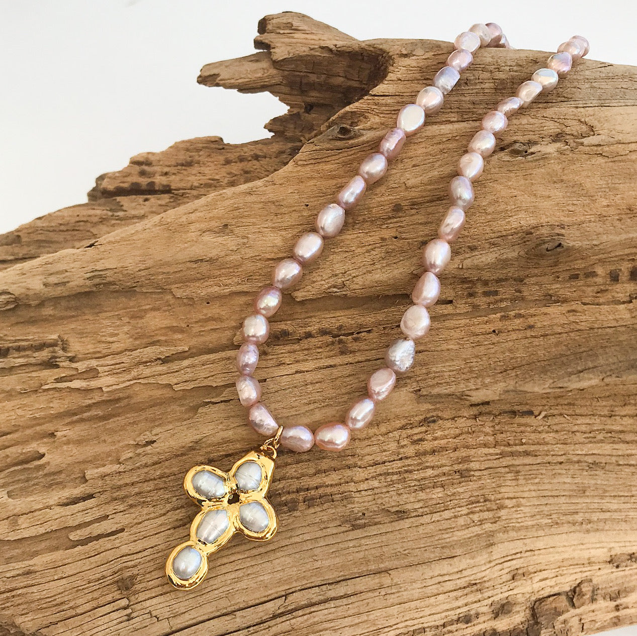 Mini Freshwater Pearl Cross on Freshwater Pearls