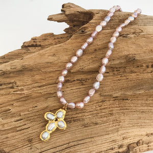 Mini Freshwater Pearl Cross on Freshwater Pearls