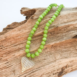 Ribbon Heart on 10mm Gemstone Necklace