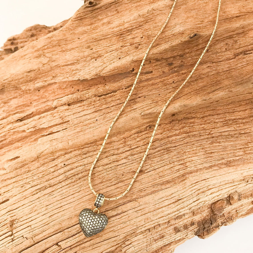 Slide Pave Heart on Petite Interlinking Chain