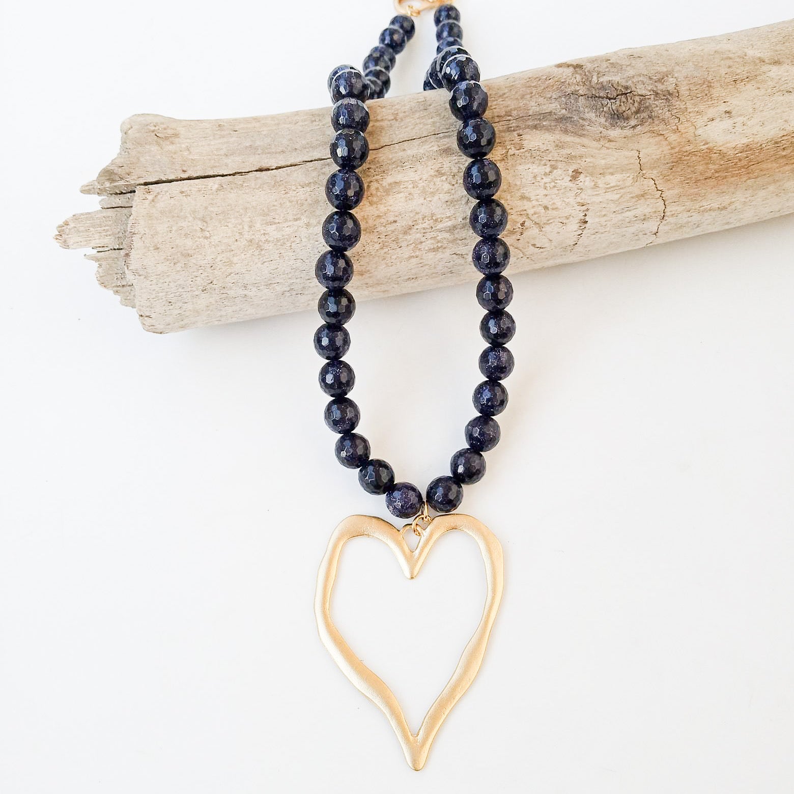 Gemstone Beaded Necklace w/ XL Heart