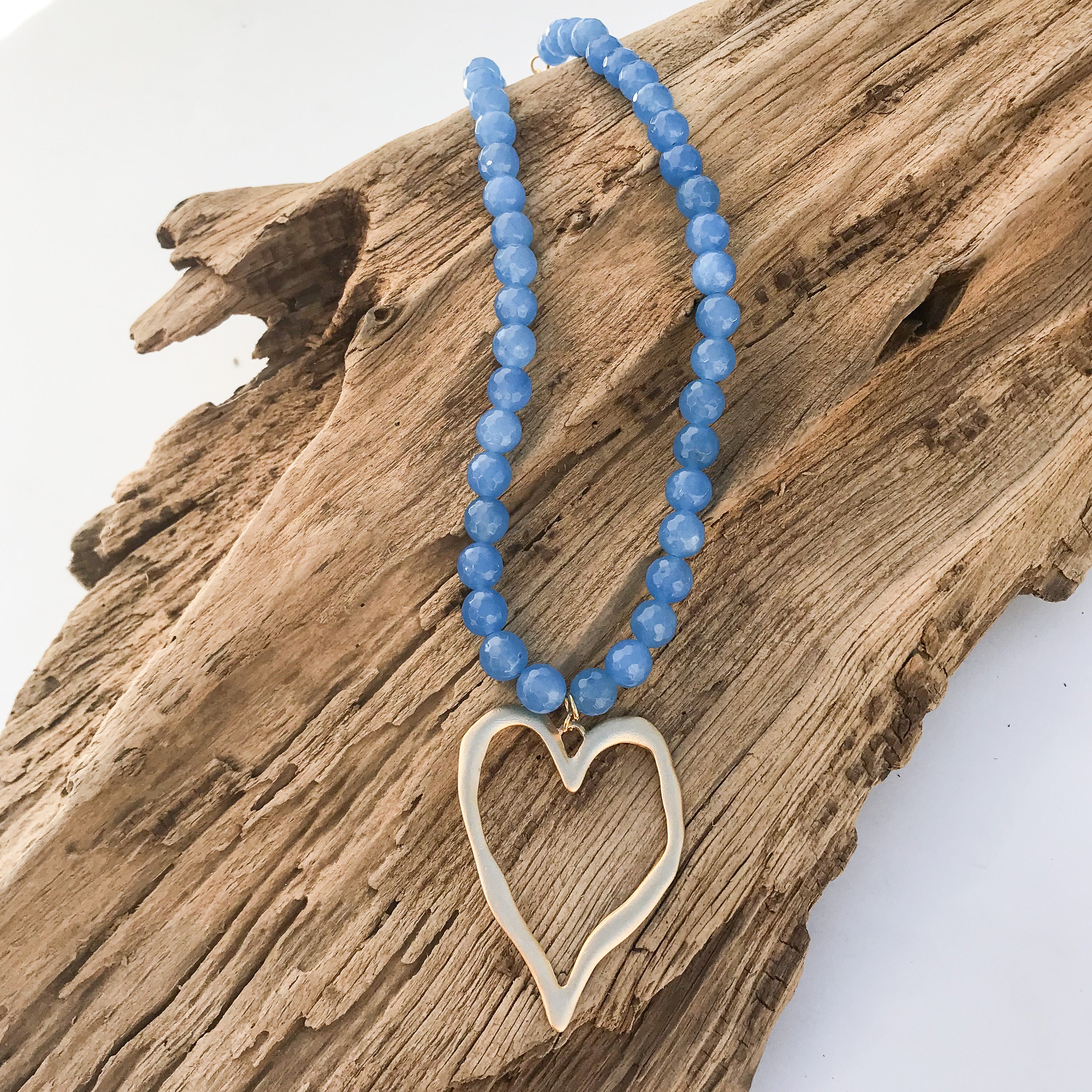 Gemstone Beaded Necklace w/ XL Heart
