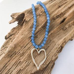 Gemstone Beaded Necklace w/ XL Heart