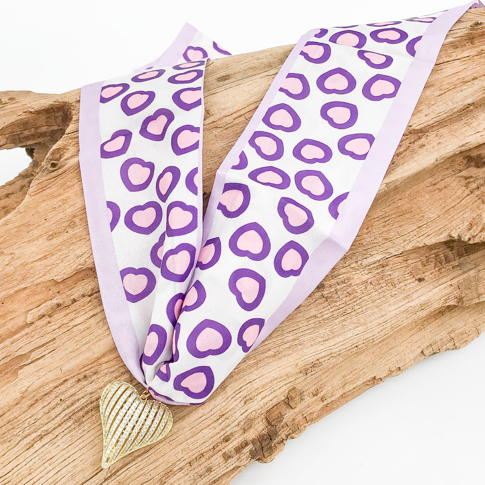 Ribbon CZ Heart On Scarf Necklace