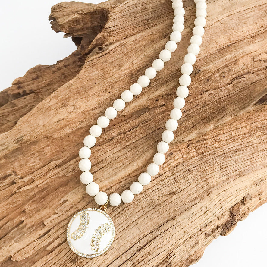 Baseball on Gemstone Necklace