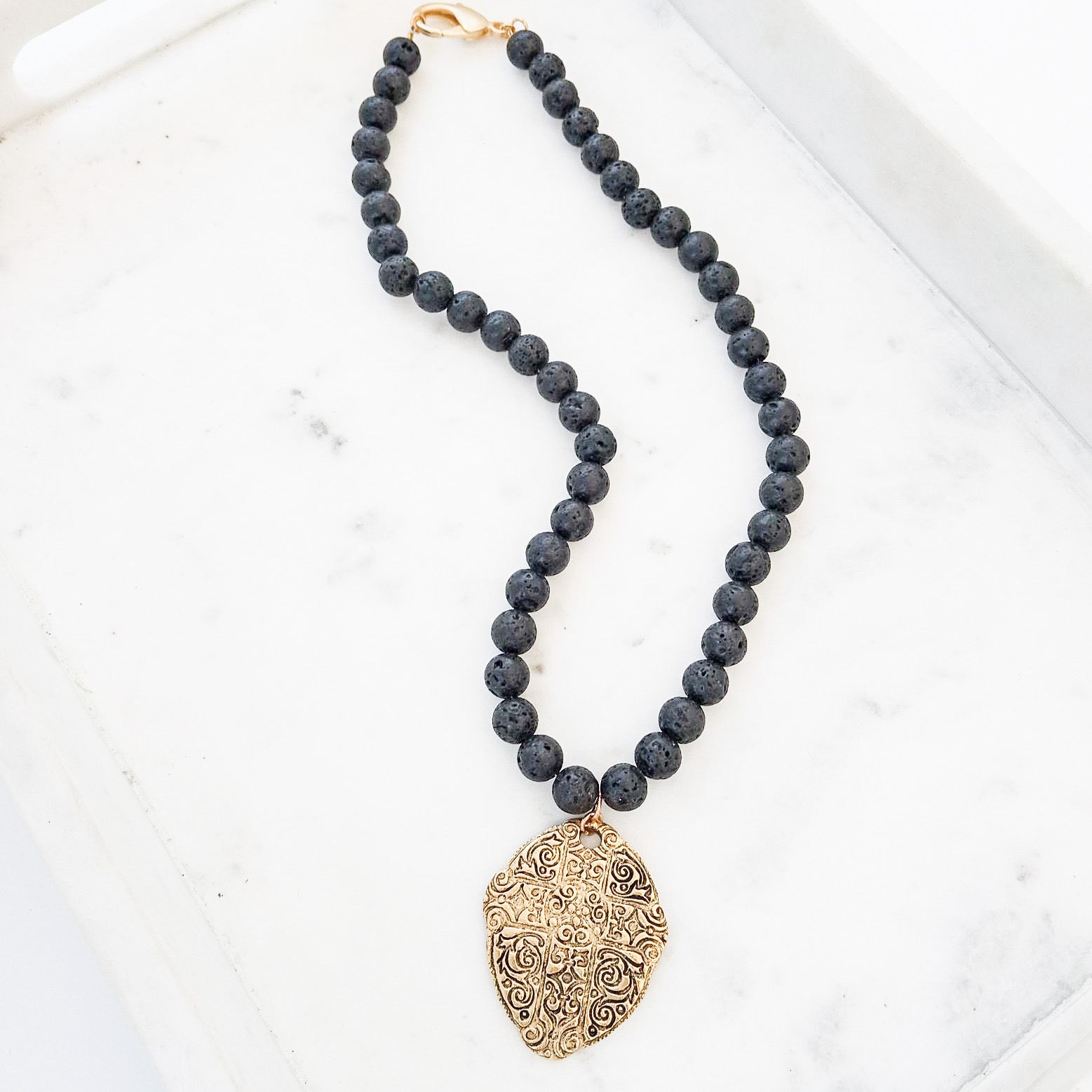 20” Gemstone Necklace w/ Ancient Cross Disc