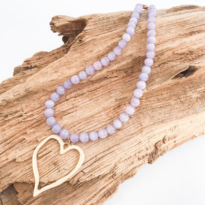 Gemstone Beaded Necklace w/ XL Heart