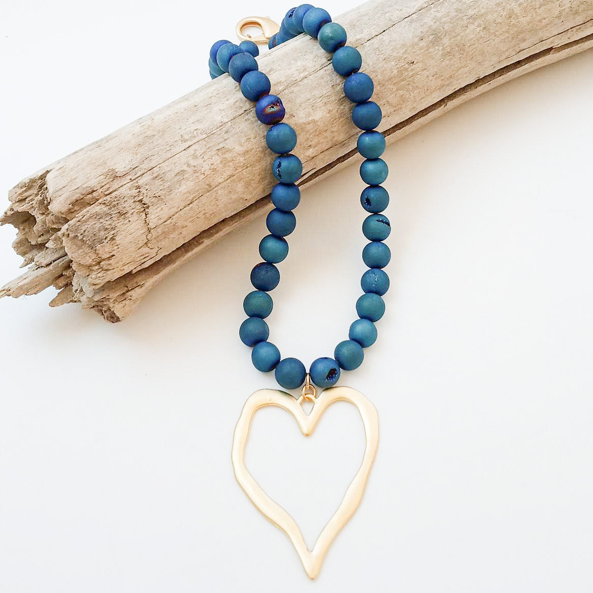 Gemstone Beaded Necklace w/ XL Heart