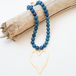 Gemstone Beaded Necklace w/ XL Heart