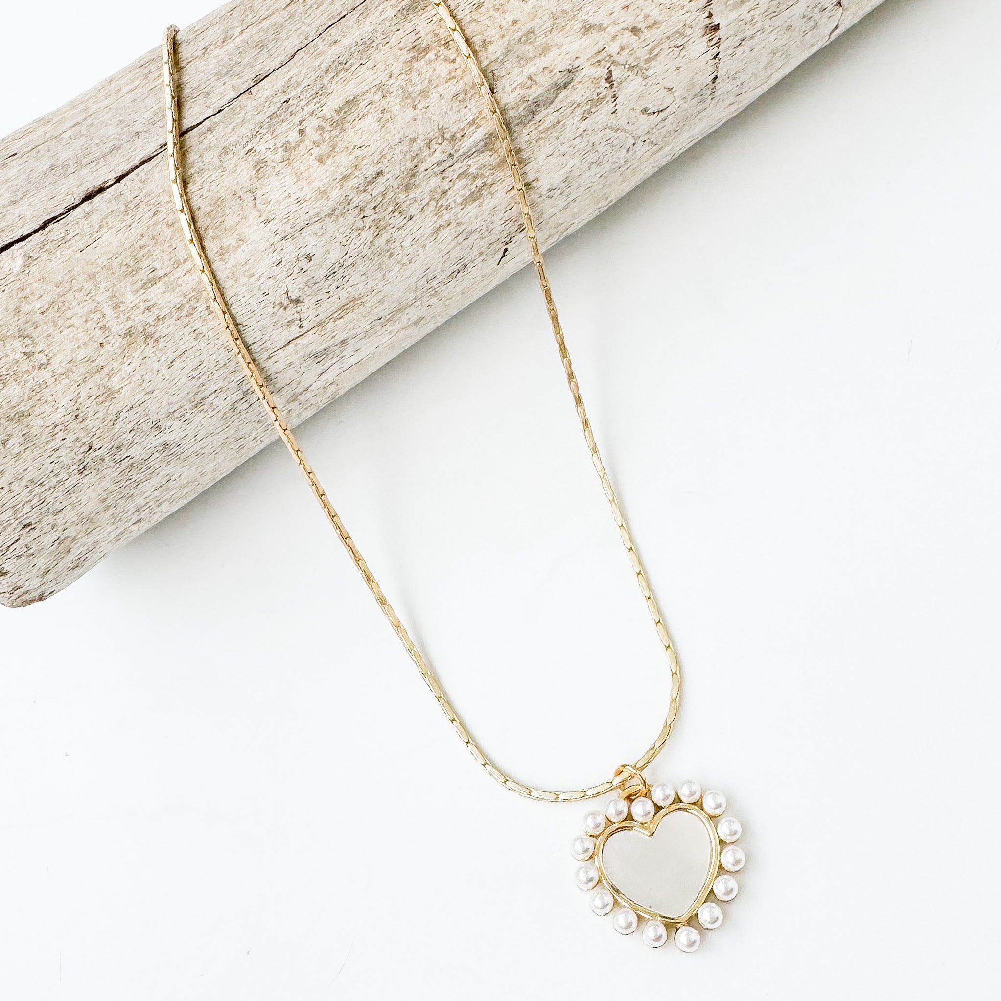 Pearl Studded Heart on Interlink Chain