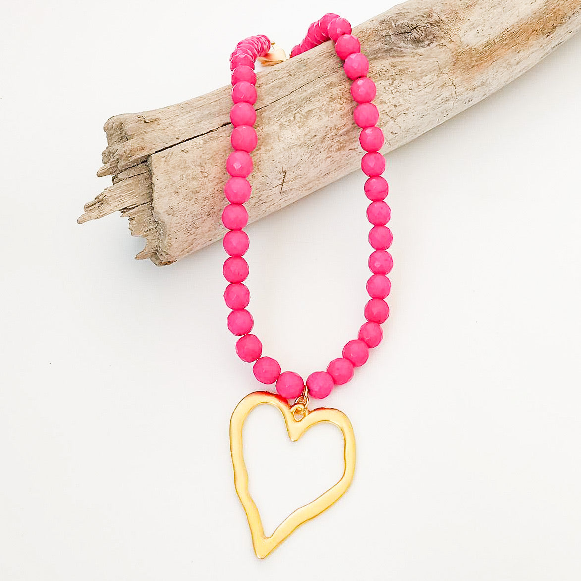 Gemstone Beaded Necklace w/ XL Heart
