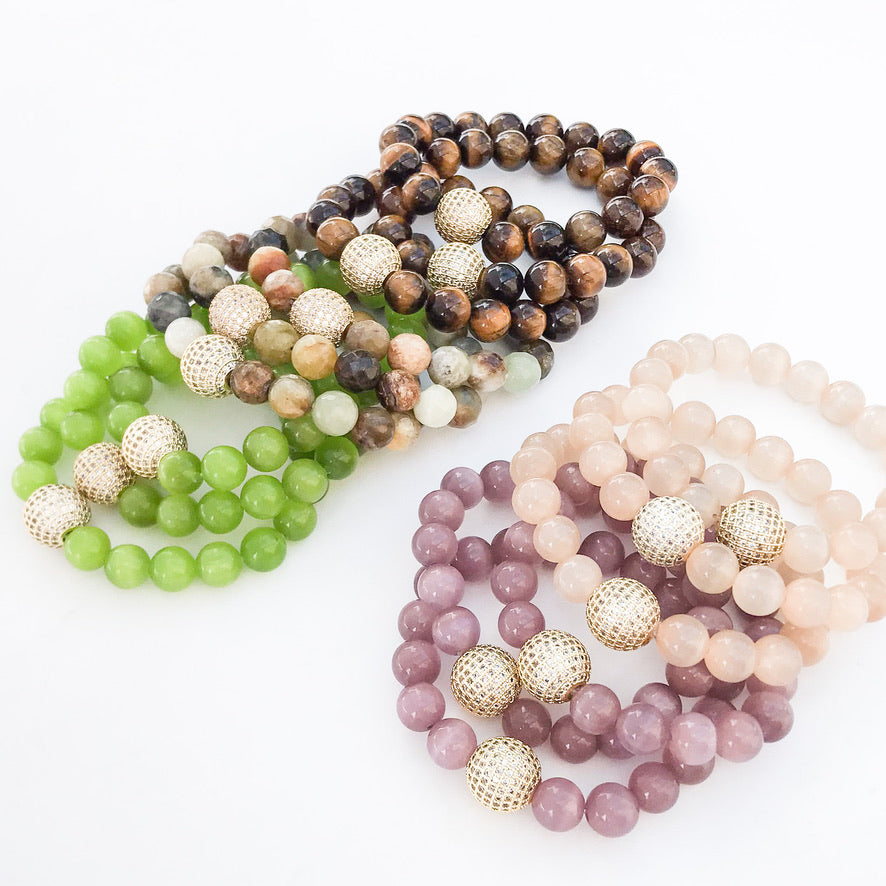 Gemstone Pave Ball Bracelets