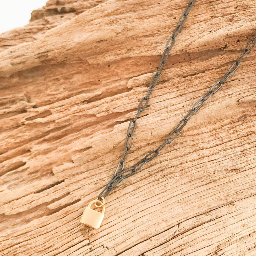Small Lock on Sm Paperclip Necklace