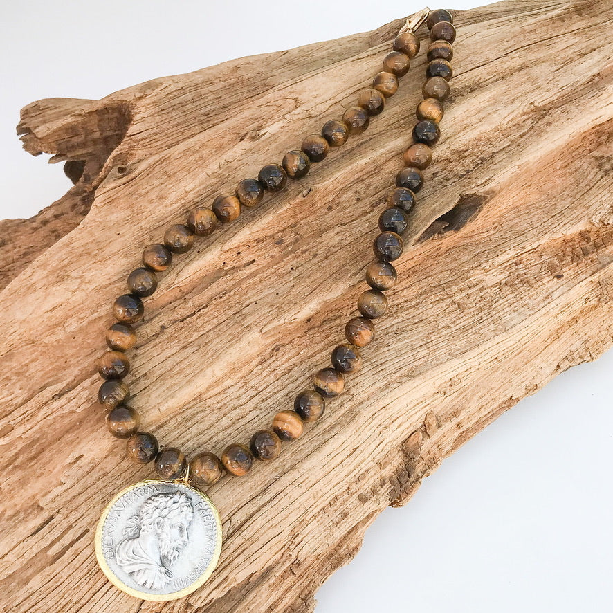 Vintage Coin on 10mm Gemstone