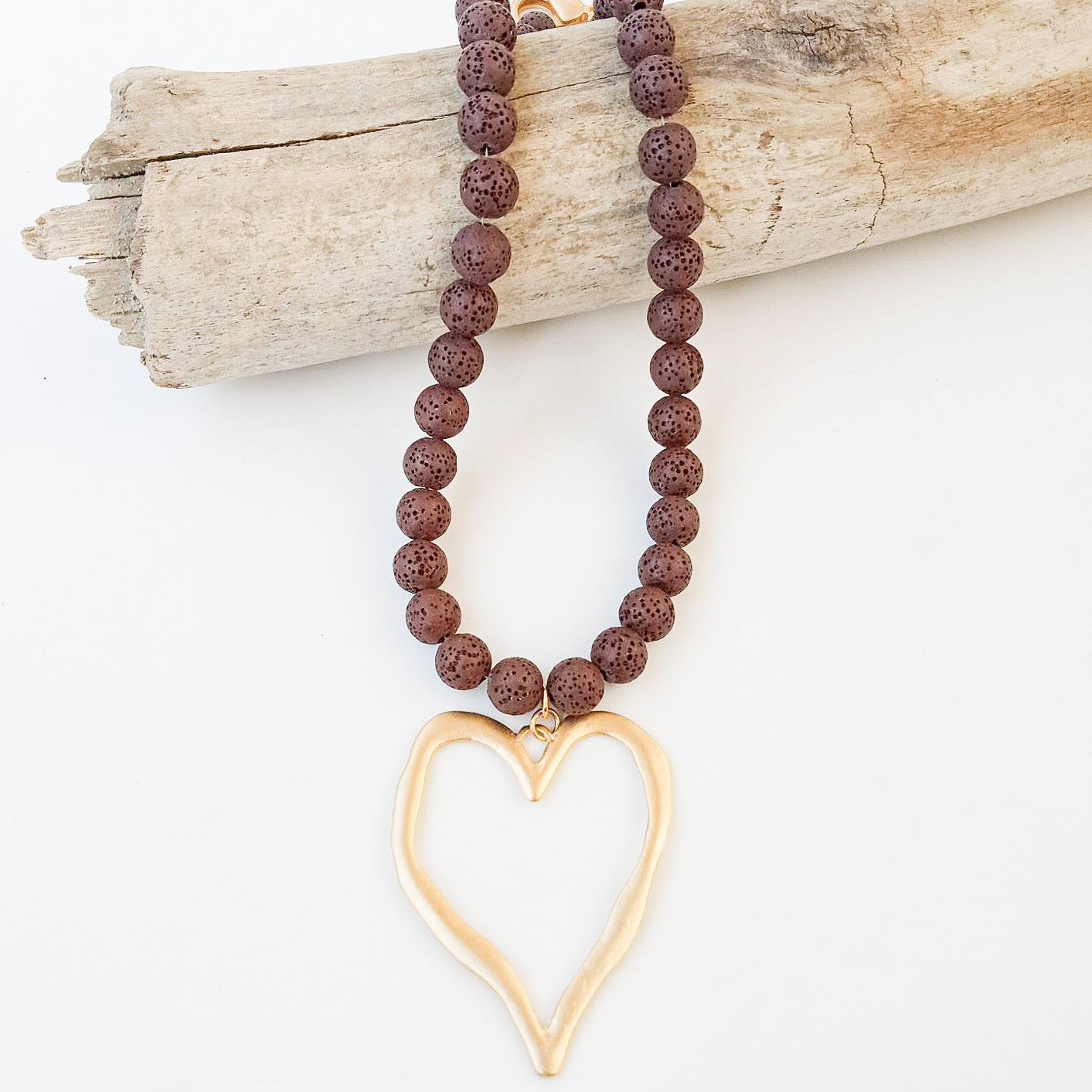 Gemstone Beaded Necklace w/ XL Heart
