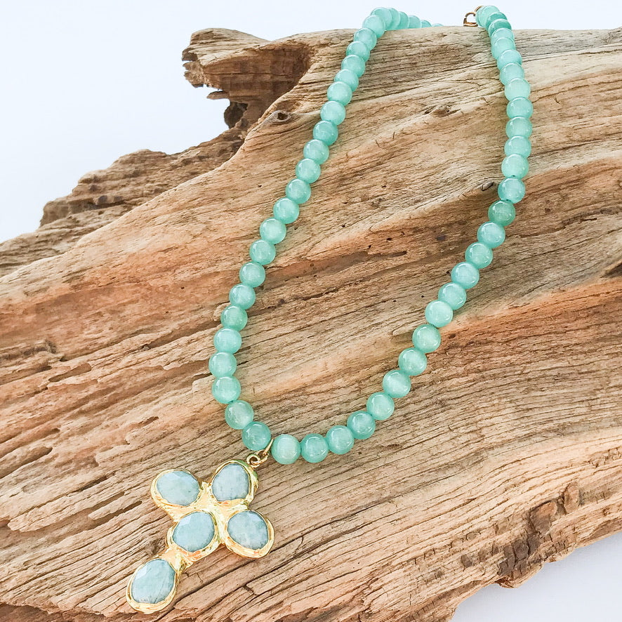 Gemstone Cross on 8mm Gemstone Necklace