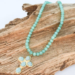 Gemstone Cross on 8mm Gemstone Necklace