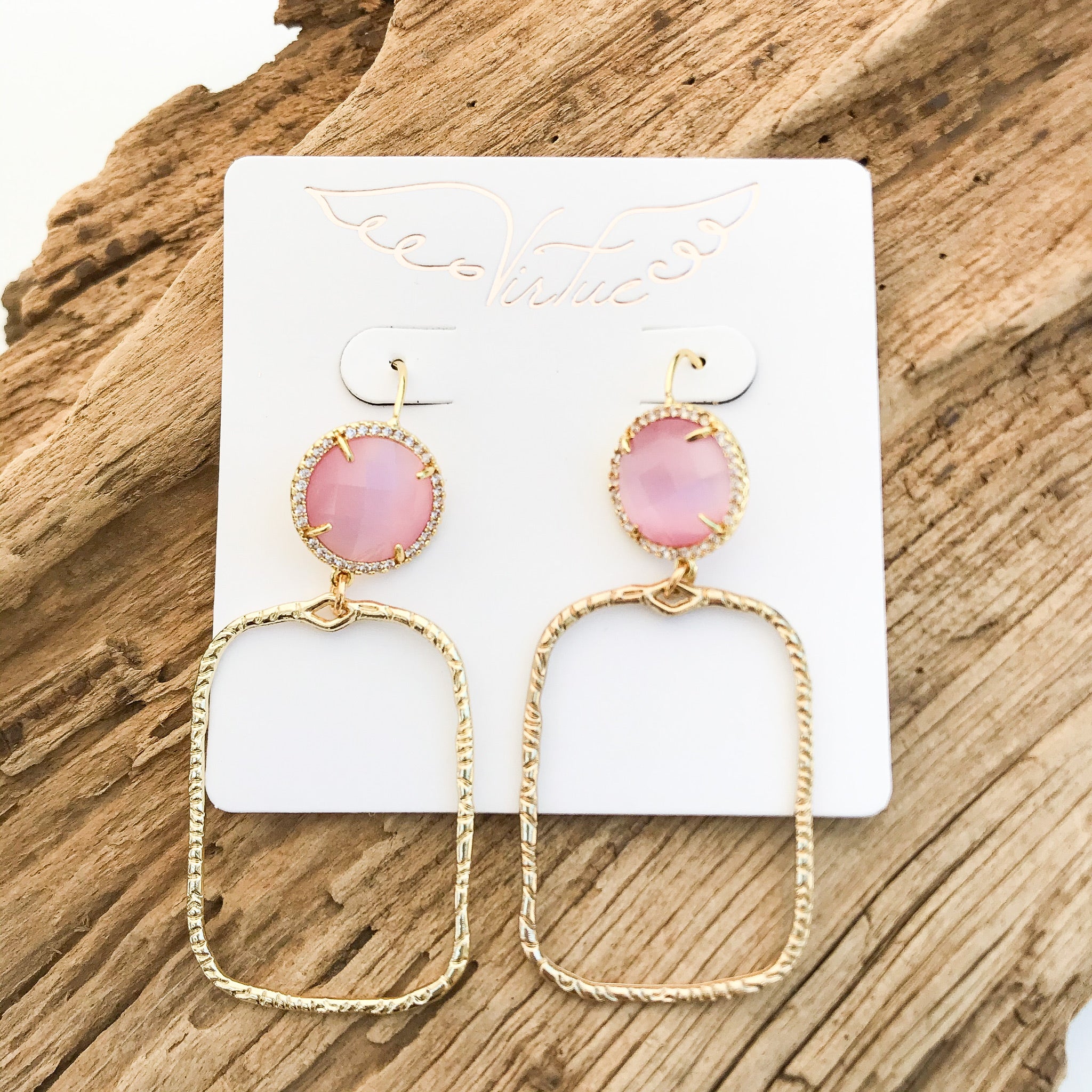 Gemstone Earrings w/ Branch Rectangle
