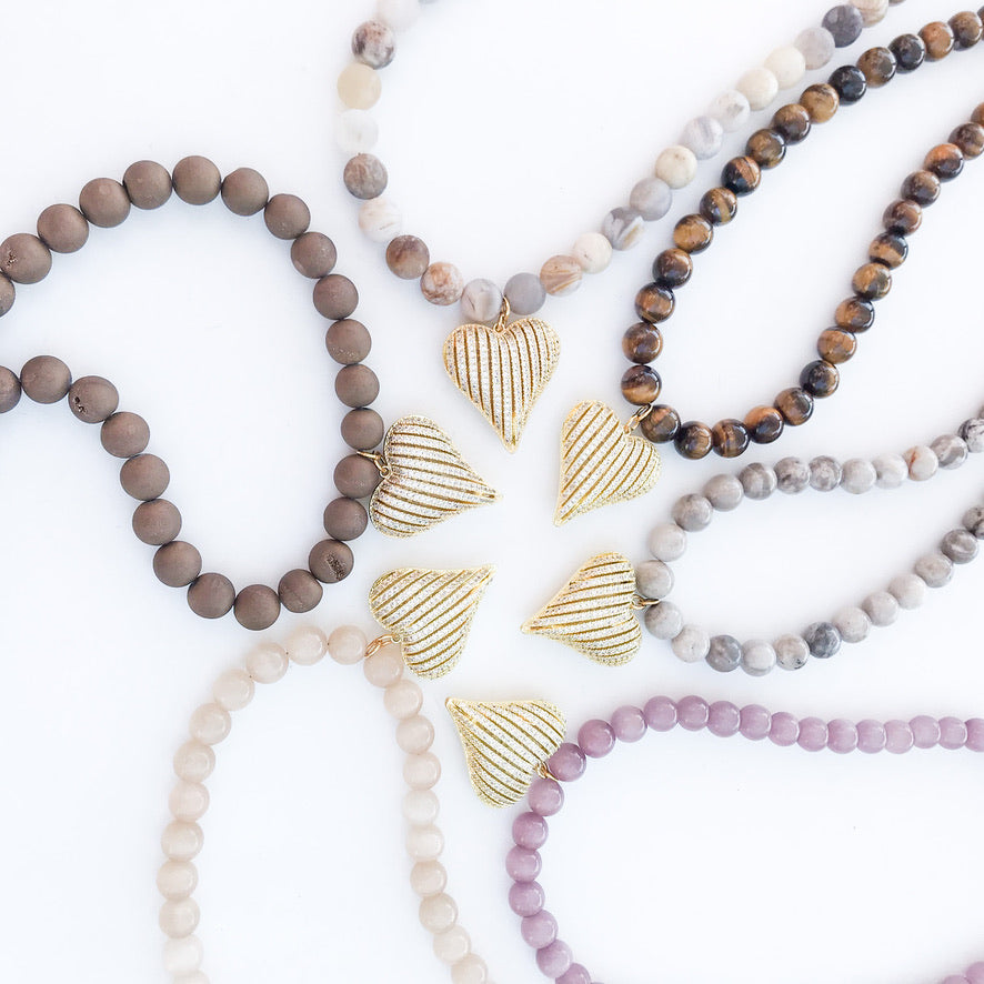 Ribbon Heart on 10mm Gemstone Necklace