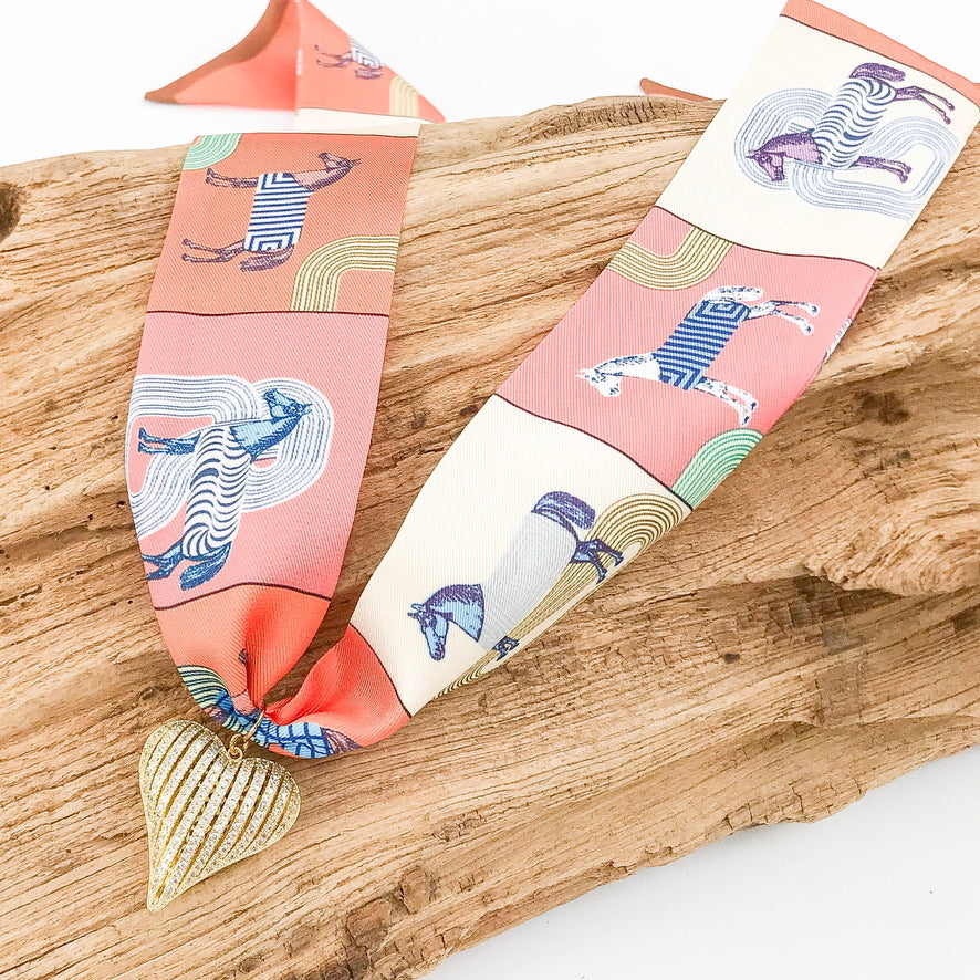 Ribbon CZ Heart On Scarf Necklace