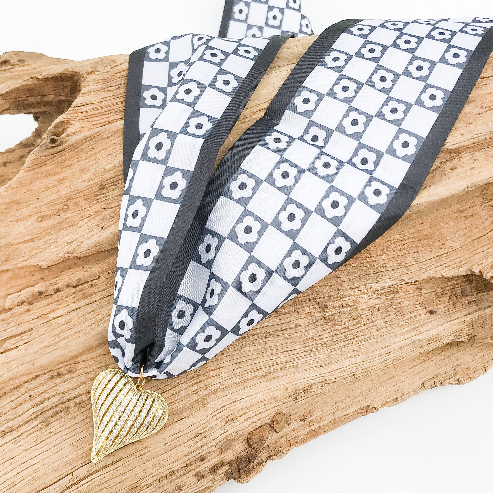 Ribbon CZ Heart On Scarf Necklace