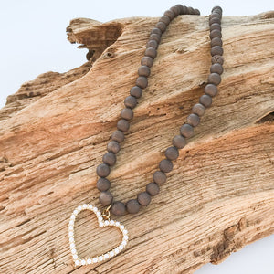 8mm Gemstone Necklace with Pearl Heart