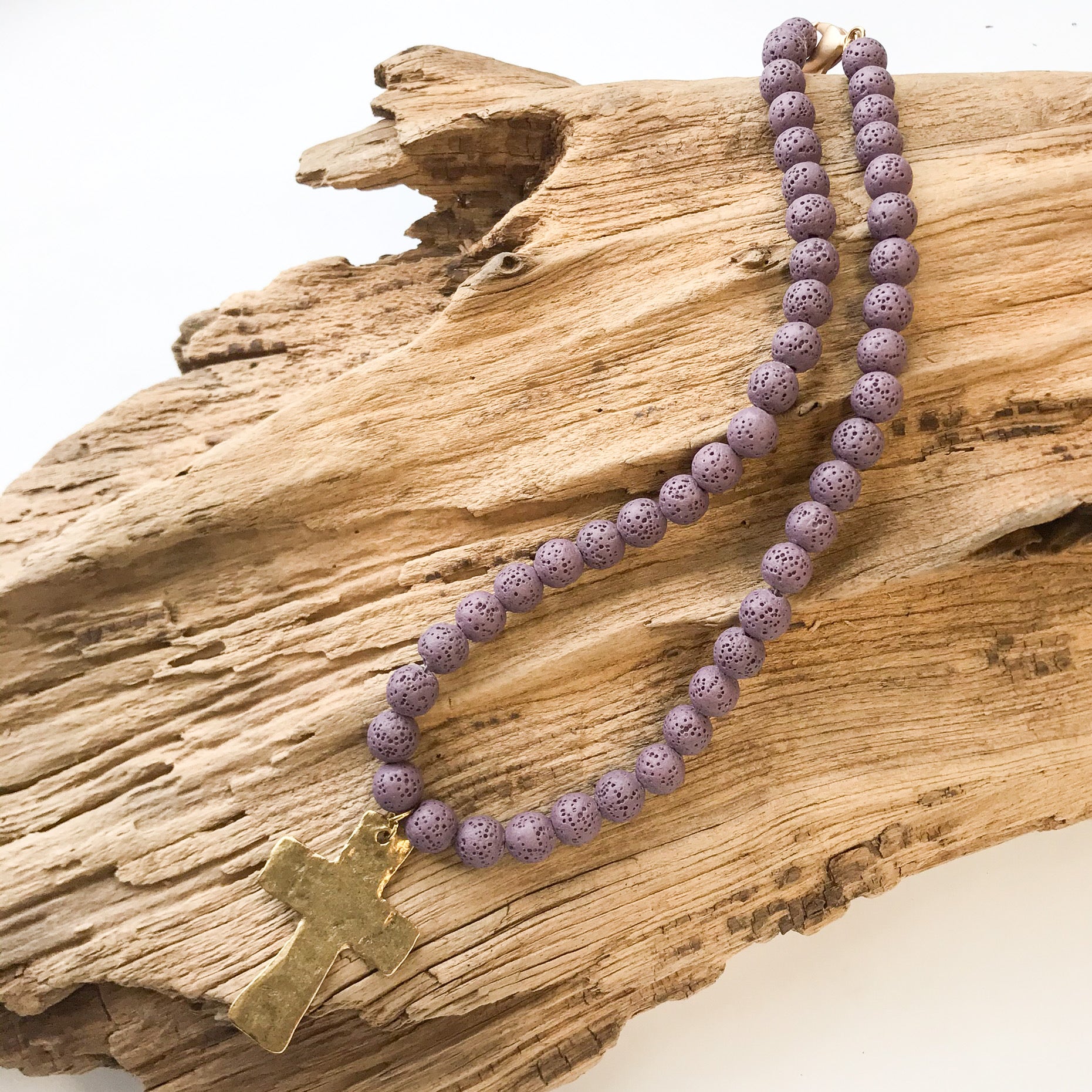 Gemstone Hammered Cross Necklace