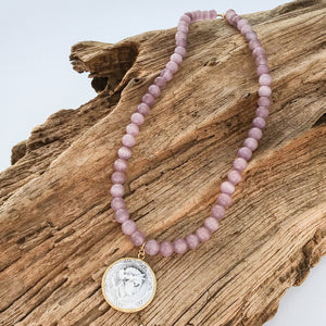 Vintage Coin on 8mm Gemstone Necklace