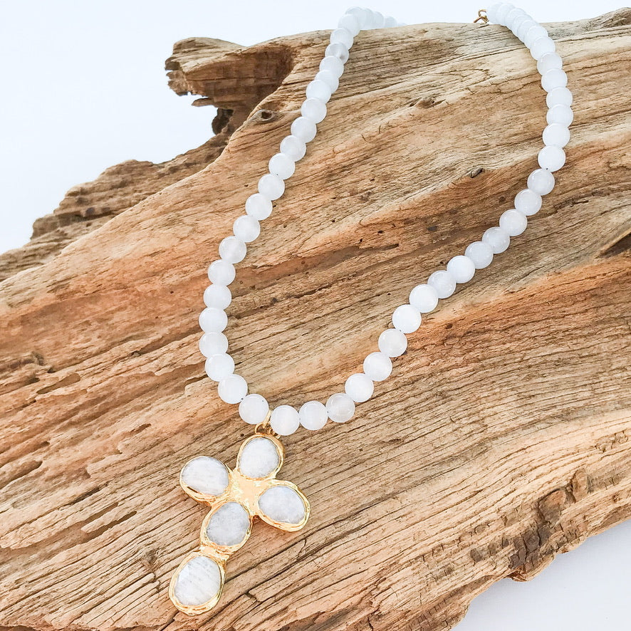 Gemstone Cross on 8mm Gemstone Necklace