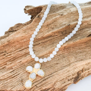Gemstone Cross on 8mm Gemstone Necklace