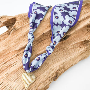 Ribbon CZ Heart On Scarf Necklace