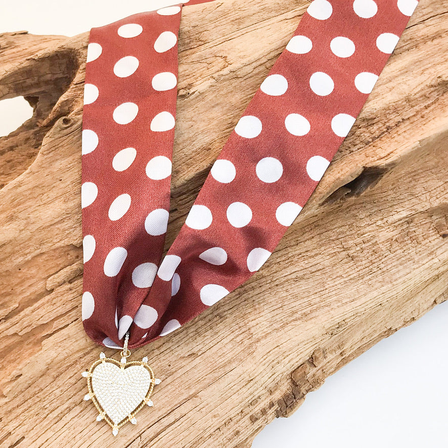Studded CZ Heart on Scarf Necklace