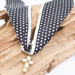 Potato Pearl Cross on Scarf Necklace
