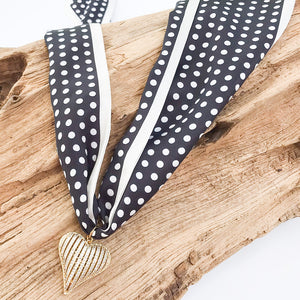 Ribbon CZ Heart On Scarf Necklace