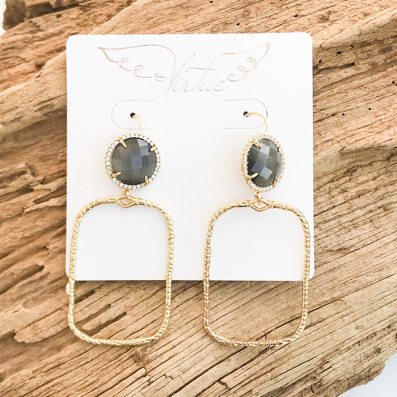 Gemstone Earrings w/ Branch Rectangle