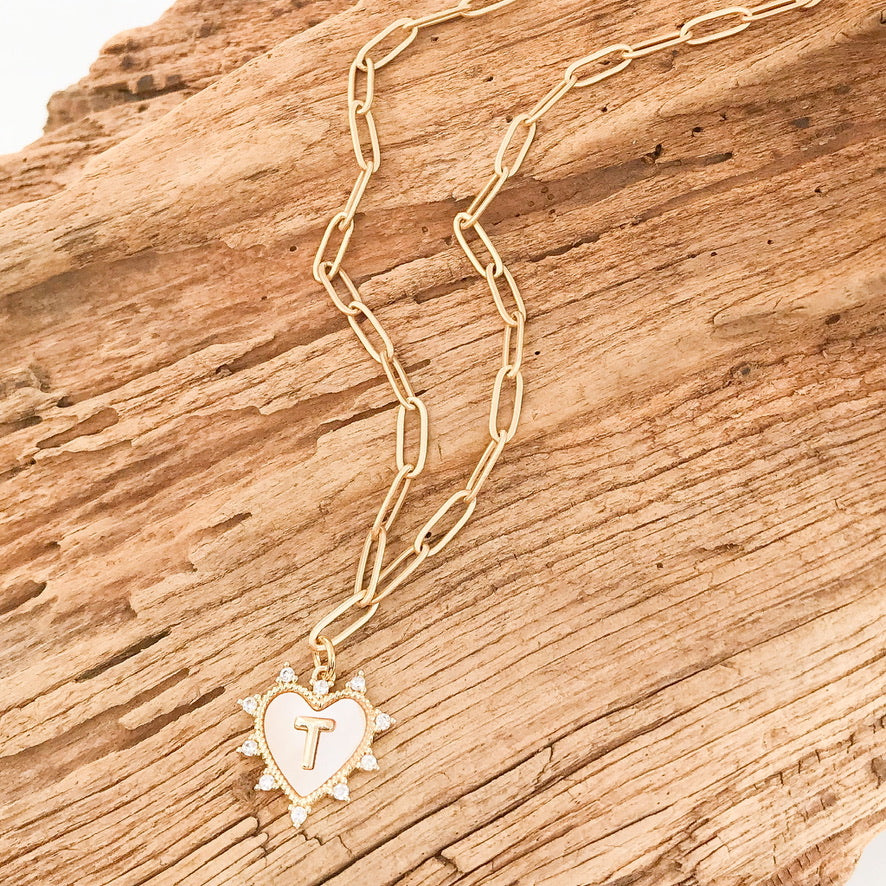 Initial Heart Necklace 16” Large Paperclip
