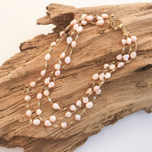 Pearl Bezel Rosary Triple Layer Statement Necklace