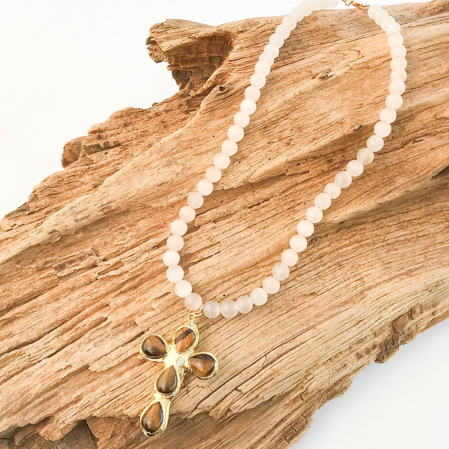 Gemstone Cross on 8mm Gemstone Necklace