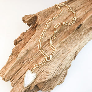 CZ Trimmed Long Heart on Adjustable Paperclip