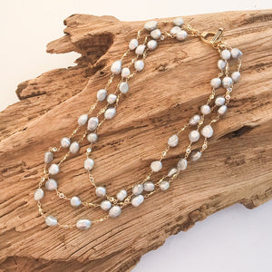Pearl Bezel Rosary Triple Layer Statement Necklace