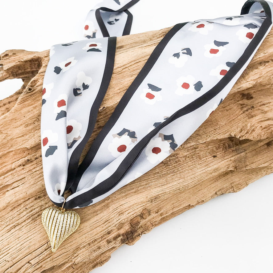 Ribbon CZ Heart On Scarf Necklace