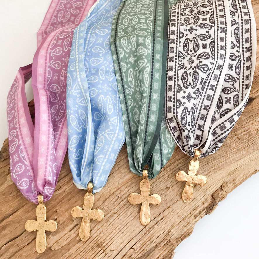 Long Tail Cross on Scarf Necklace