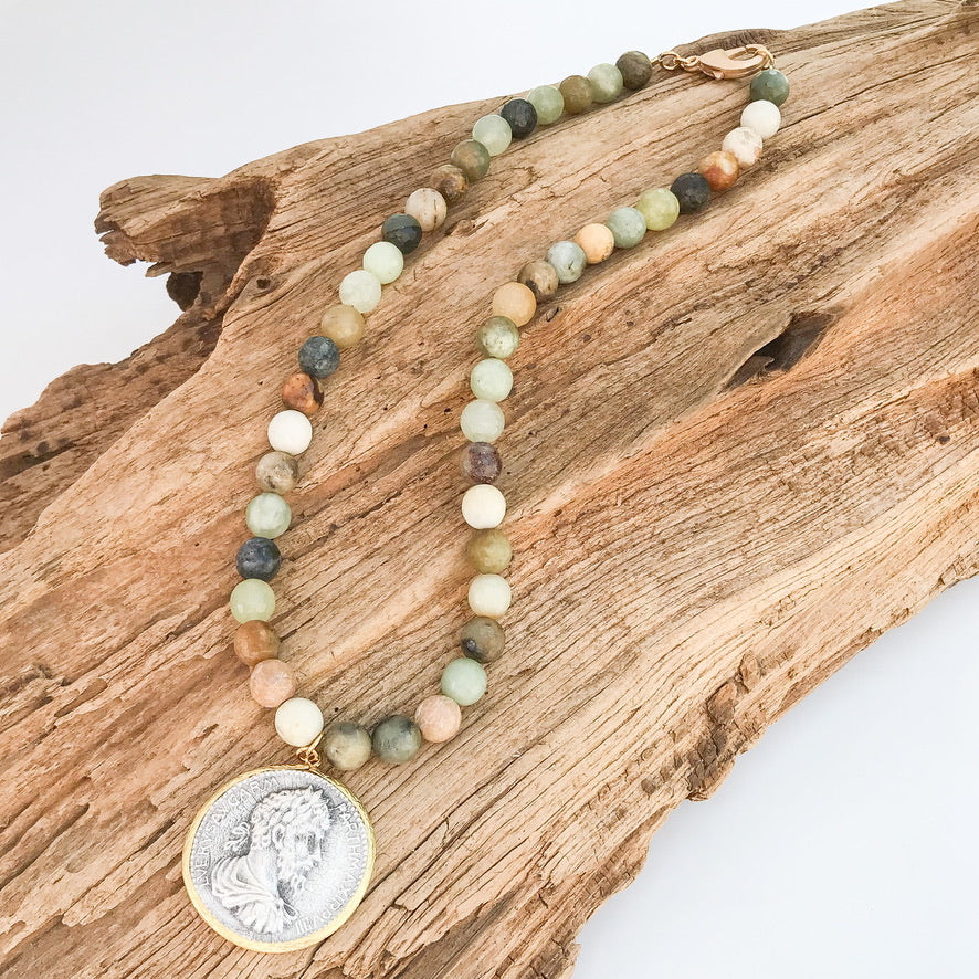 Vintage Coin on 10mm Gemstone